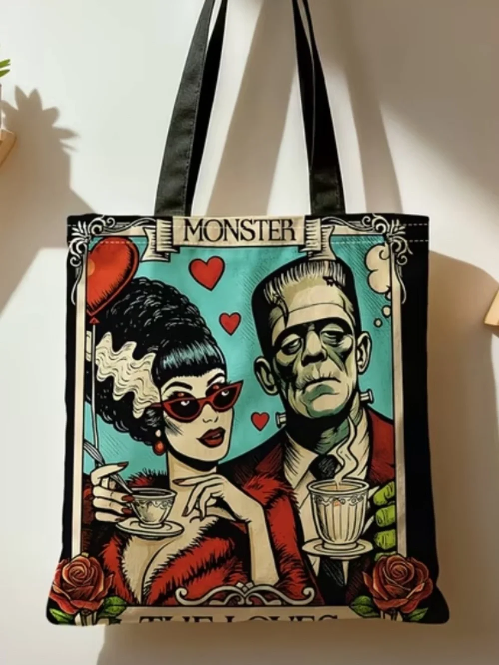 Graphic Vintage Horror Print Tote Bag in Multicolor